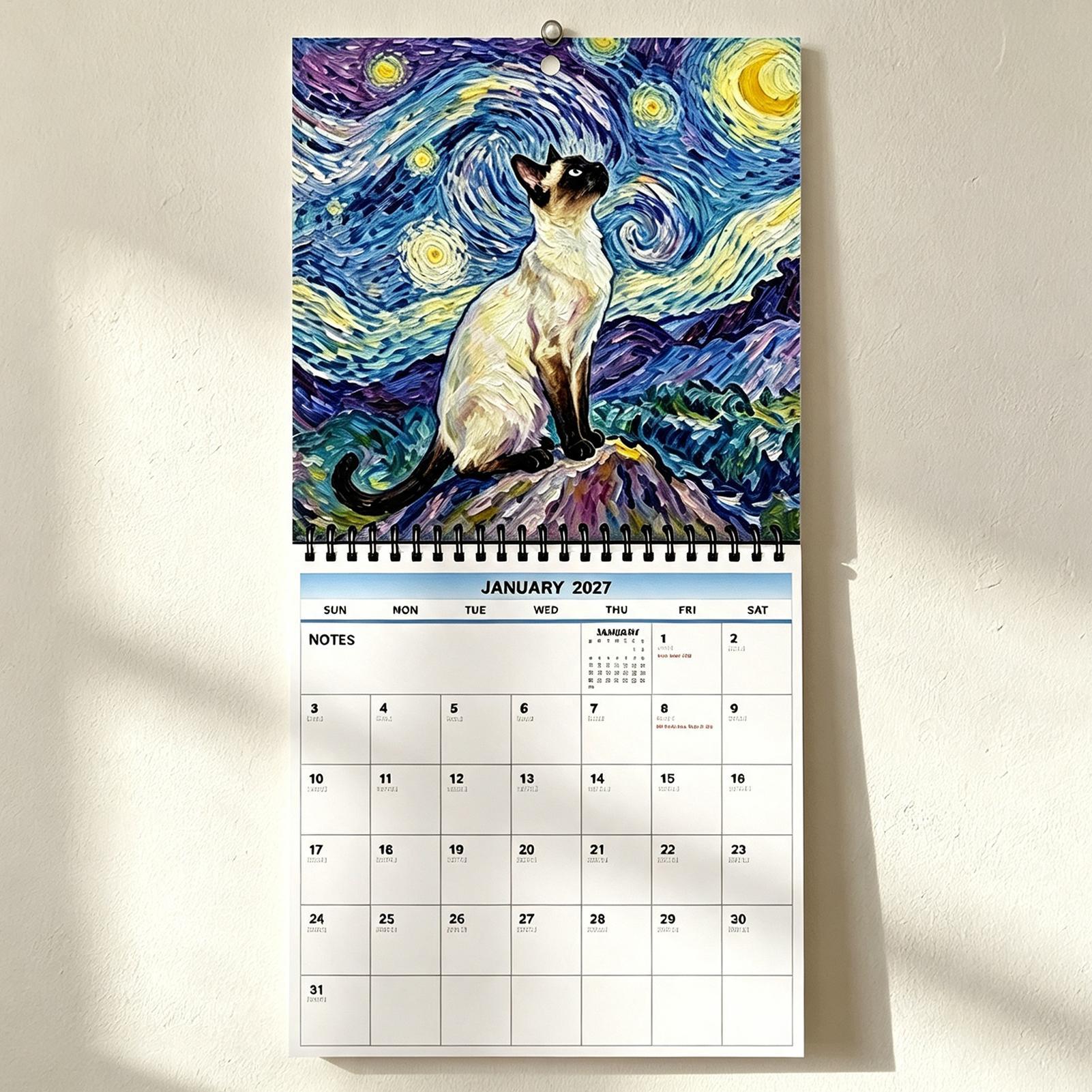 Home Office Wallpaper - 2027 Duvar Takvimi Kedi Yıldız Işığı