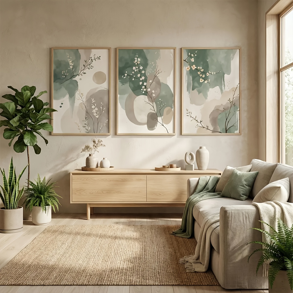 3 adet Japon Tarzı Bitki Tuval - Home Office With Plants incelemesi ve fiyatı